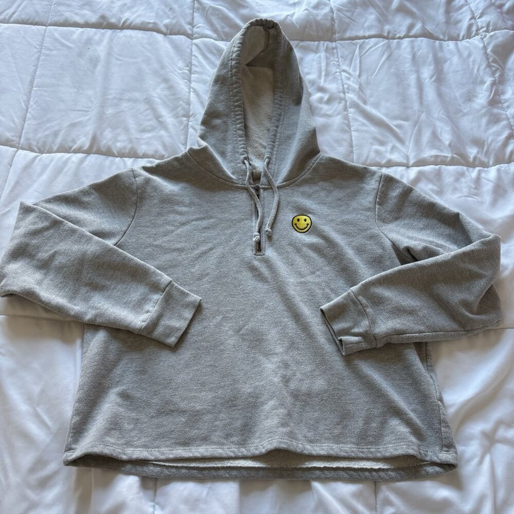 Womens Size Medium Cropped Hoodie Sweater Sweatshirt‎ Gray Retro Alt 1/4 Zip